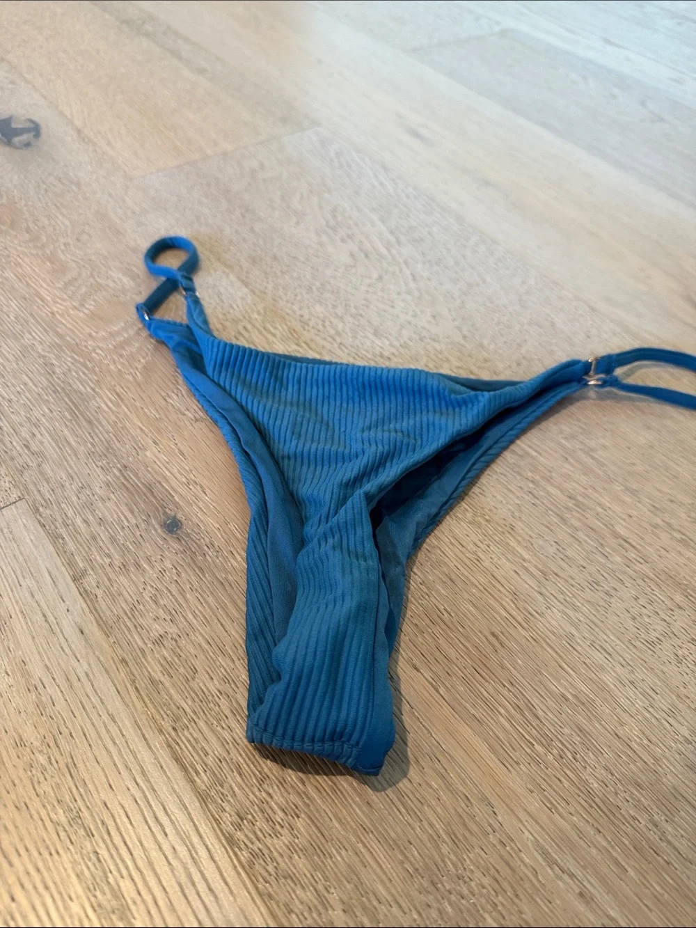 Frankie's Bikinis Teal Ribbed String Bikini Bottom